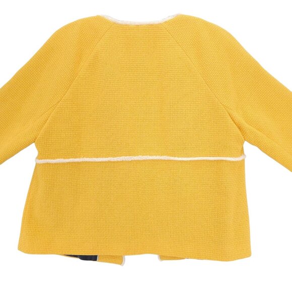 BODEN Ida Jacket Yellow Woven Tweed Frayed Hem Open Front Textured US 14 - Picture 4 of 8
